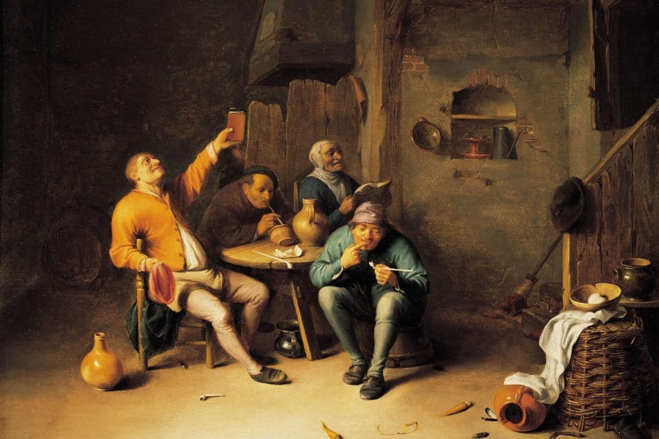 Hendrick Martensz Sorgh, Rokende en drinkende boeren in een herberg, c. 1650.