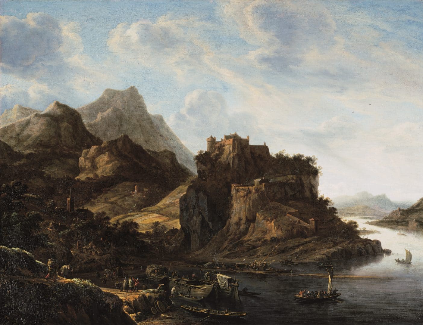 Herman Saftleven, Rhine landscape with many boats, 1649.